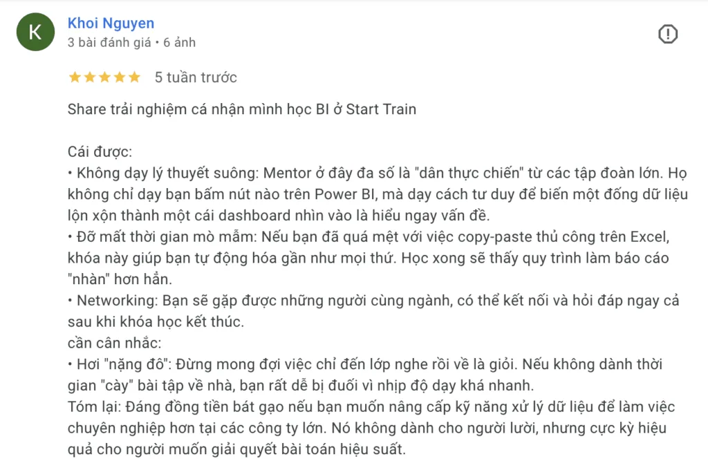 Chia sẻ của học viên khóa học Power BI tại Starttrain