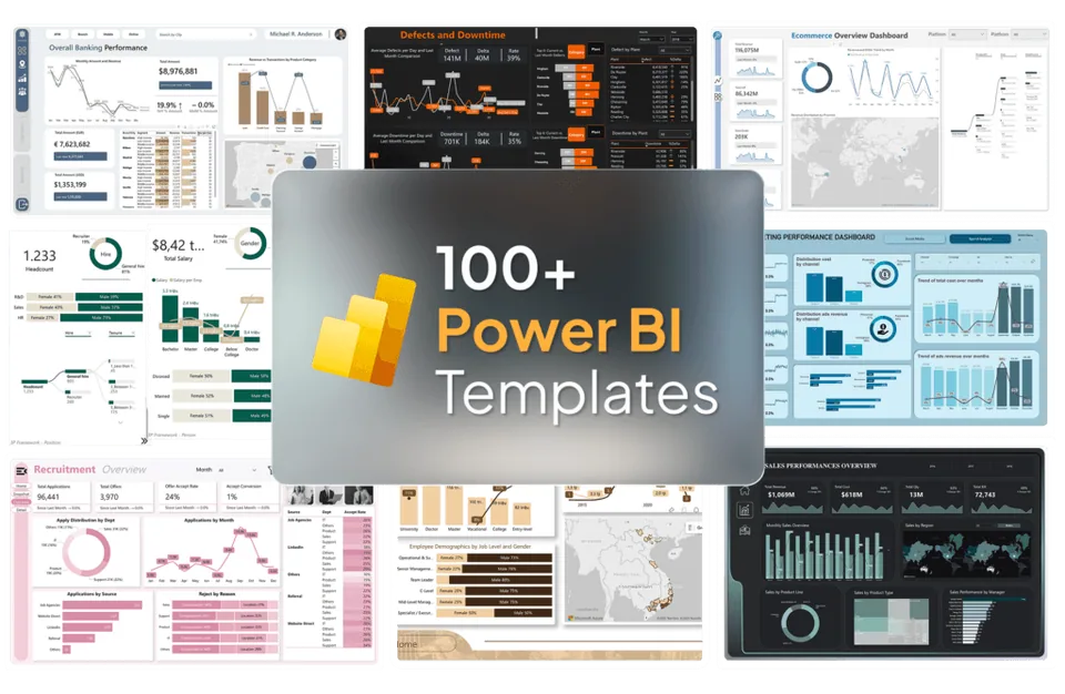 Các mẫu dashboard Power BI với bố cục trực quan và hệ thống biểu đồ nhất quán