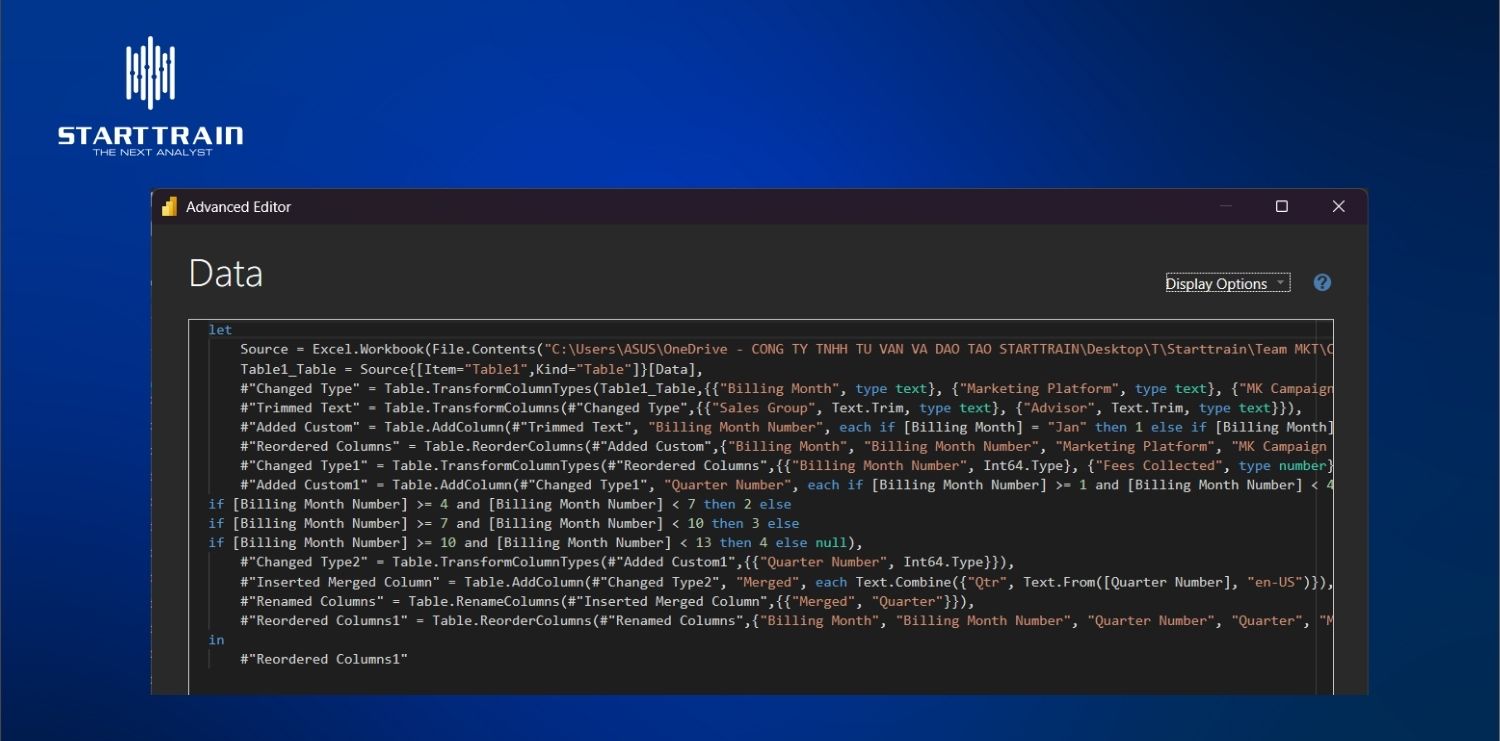 Bắt đầu với M Language Power BI