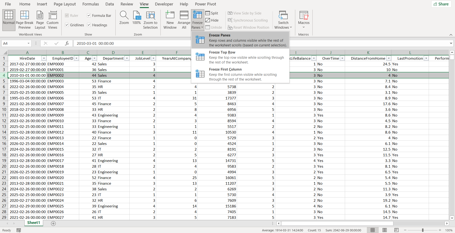 Cố định vùng nhiều hàng tùy chọn