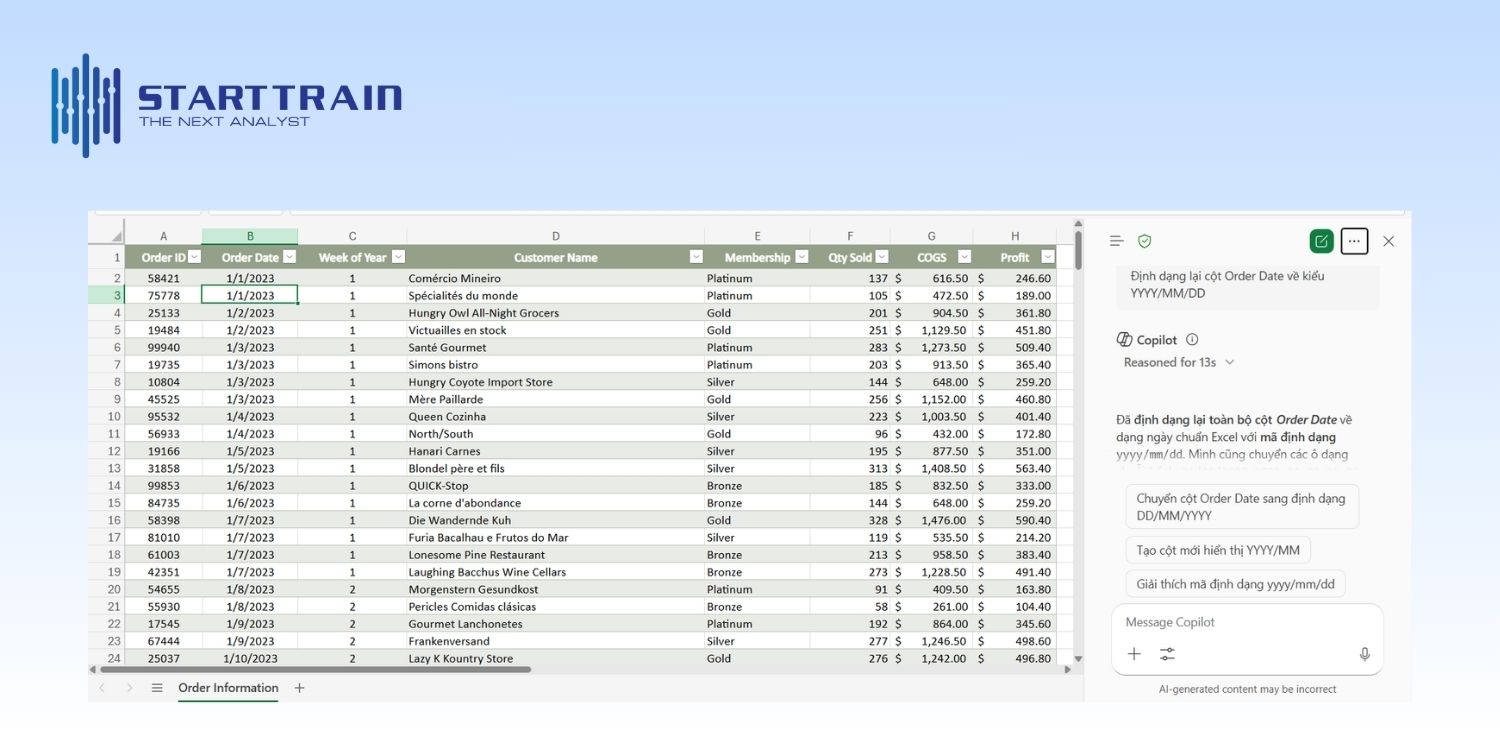 Cách sử dụng Copilot trong Excel