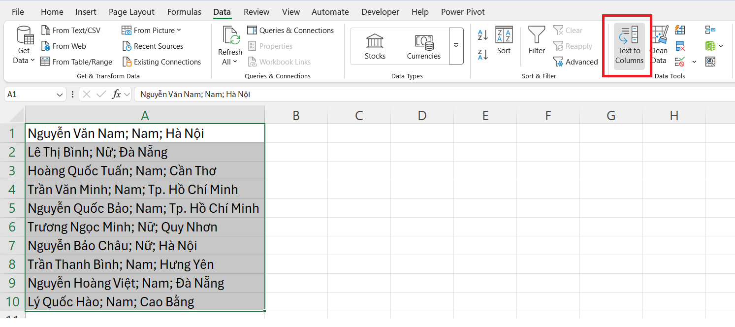 Các cách tách chữ trong Excel