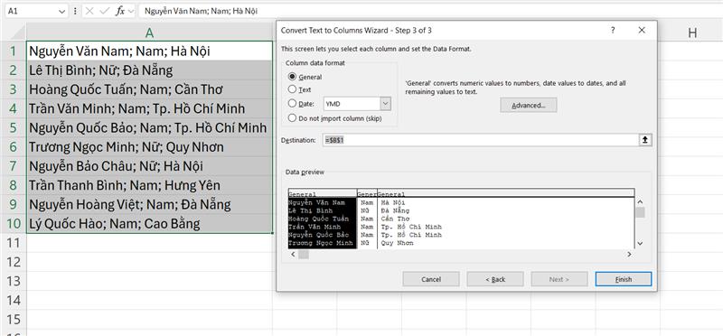 Các cách tách chữ trong Excel