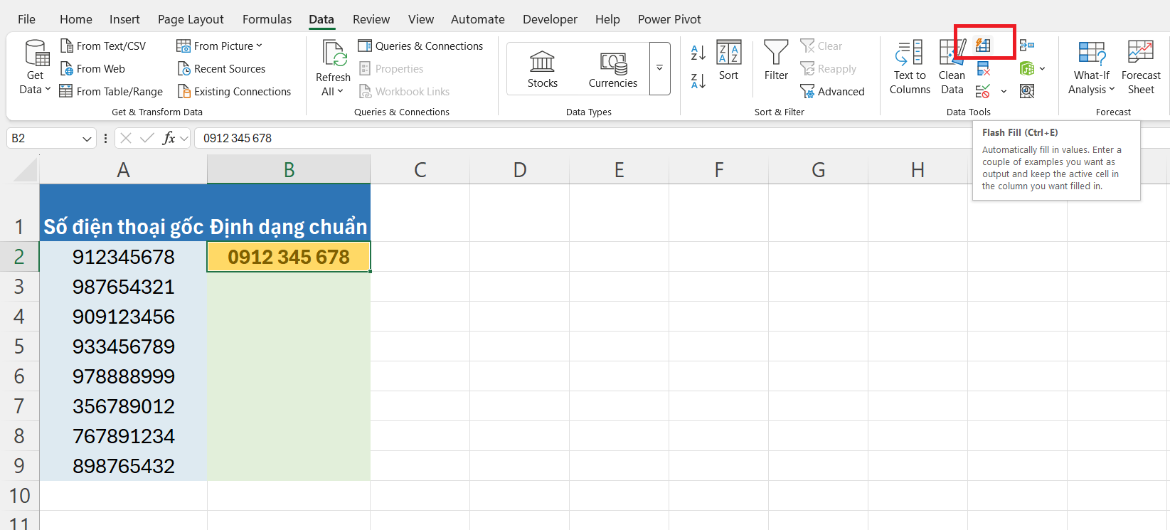 Hướng dẫn sử dụng Flash Fill