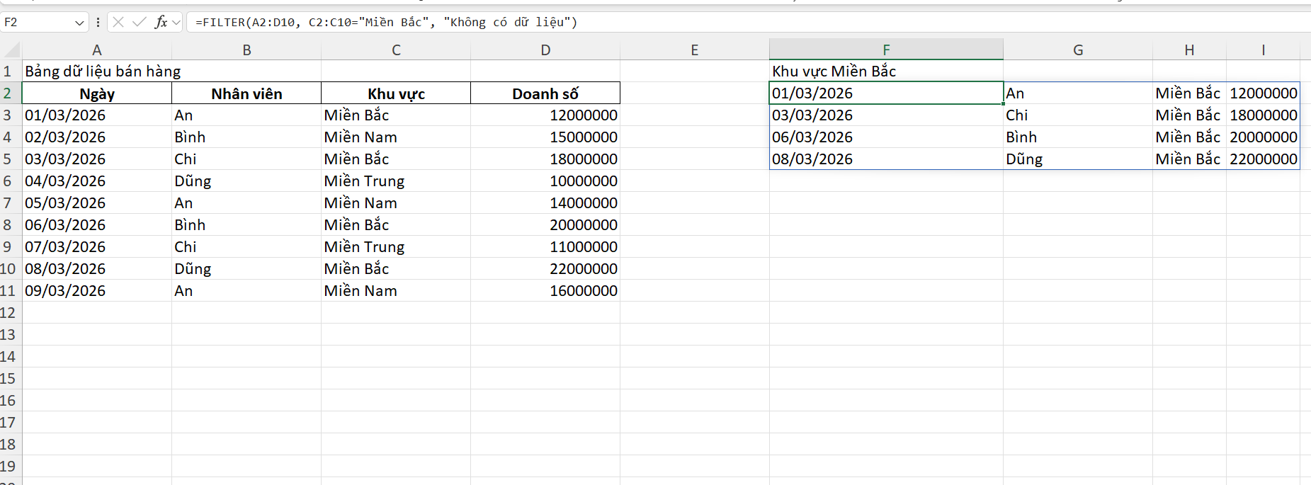 Hàm FILTER trong Excel
