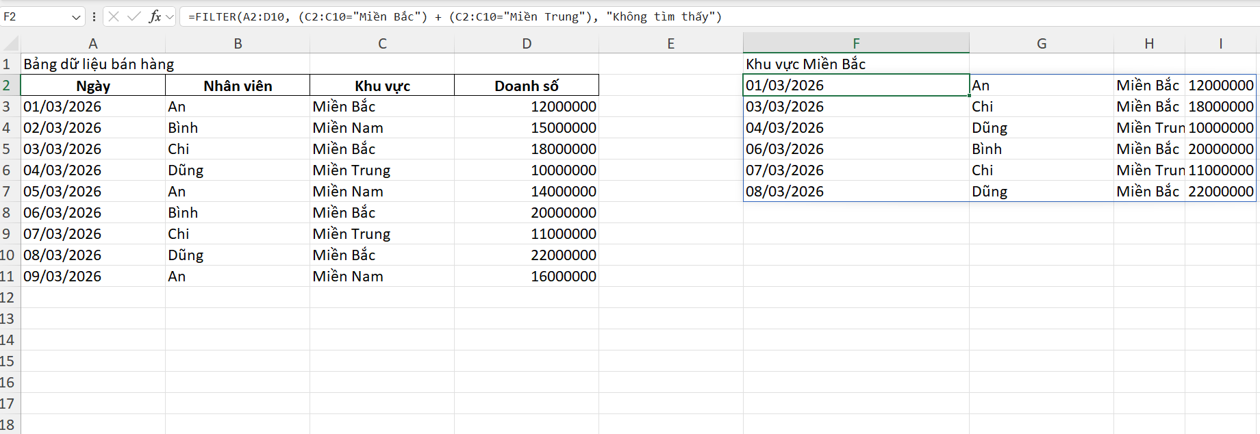 Lọc với nhiều điều kiện (Kết hợp điều kiện OR)