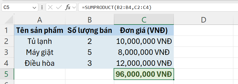 Hàm SUMPRODUCT trong Excel