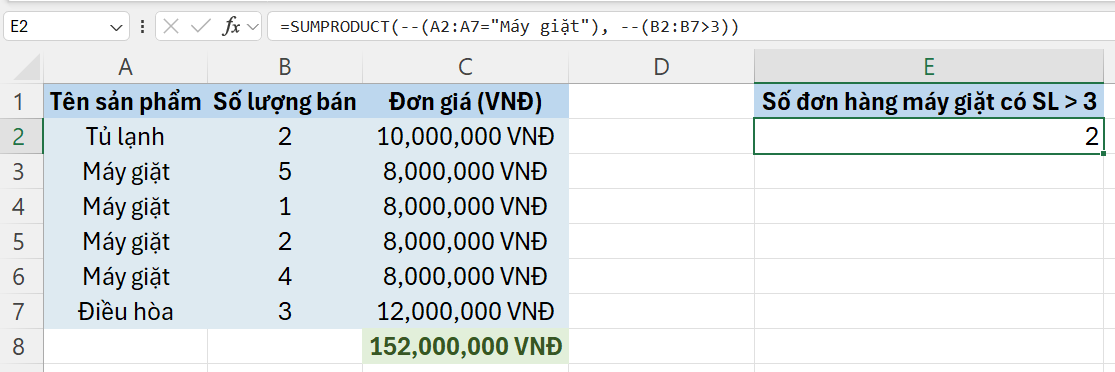 Cách dùng để đếm dữ liệu theo nhiều tiêu chí