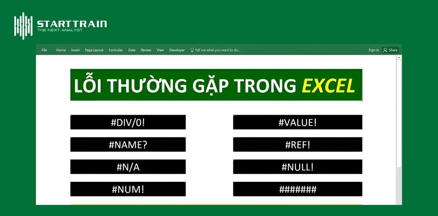 Lỗi trong Excel gồm những gì?