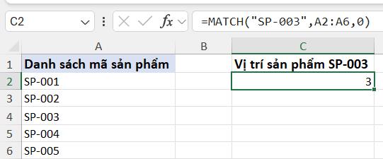 hàm MATCH trong Excel