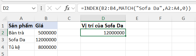 hàm MATCH trong Excel