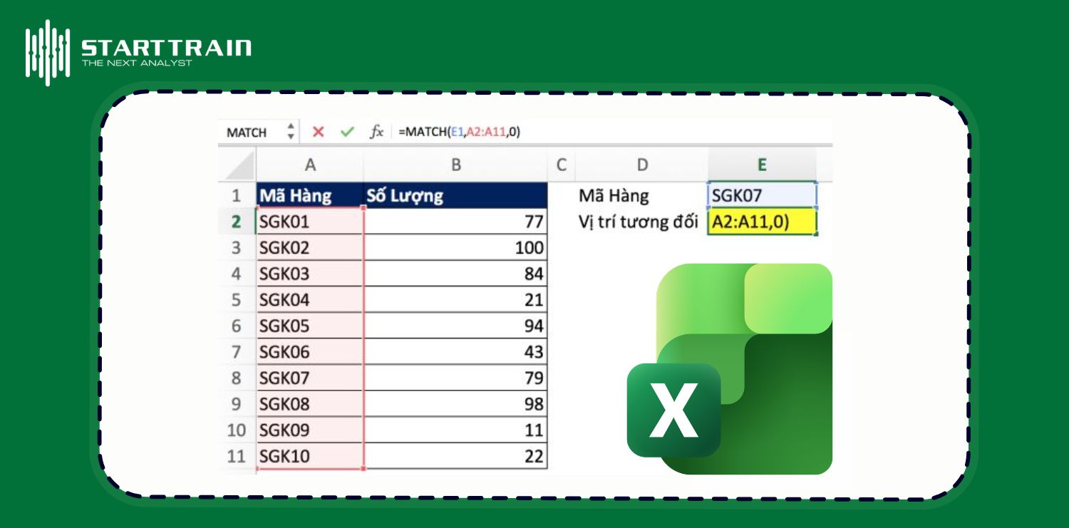 Công dụng của hàm MATCH trong Excel