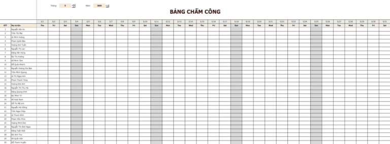bảng chấm công