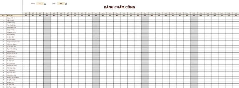 bảng chấm công
