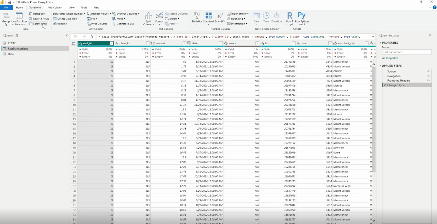 Count Rows trong Power Query