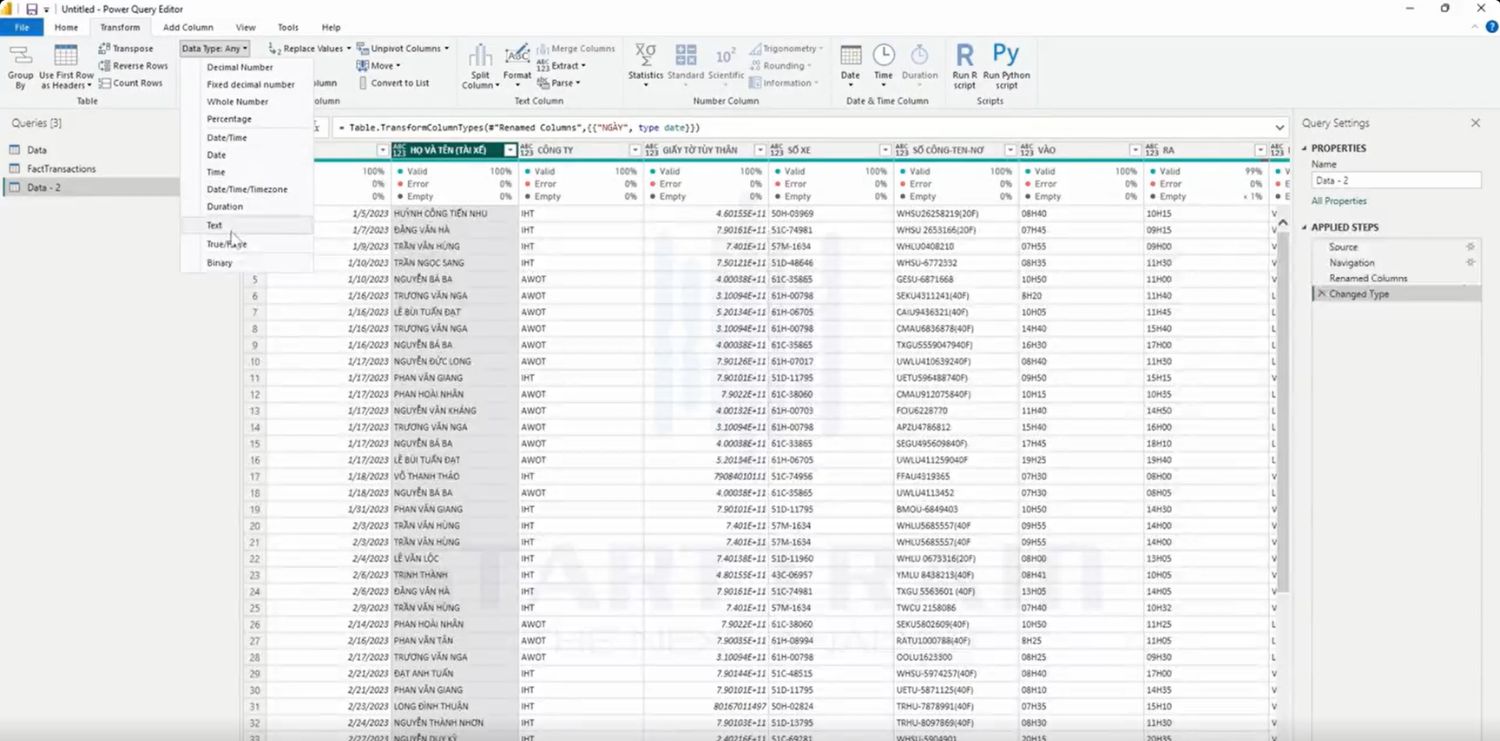 Cách sử dụng Data Type trong Power BI