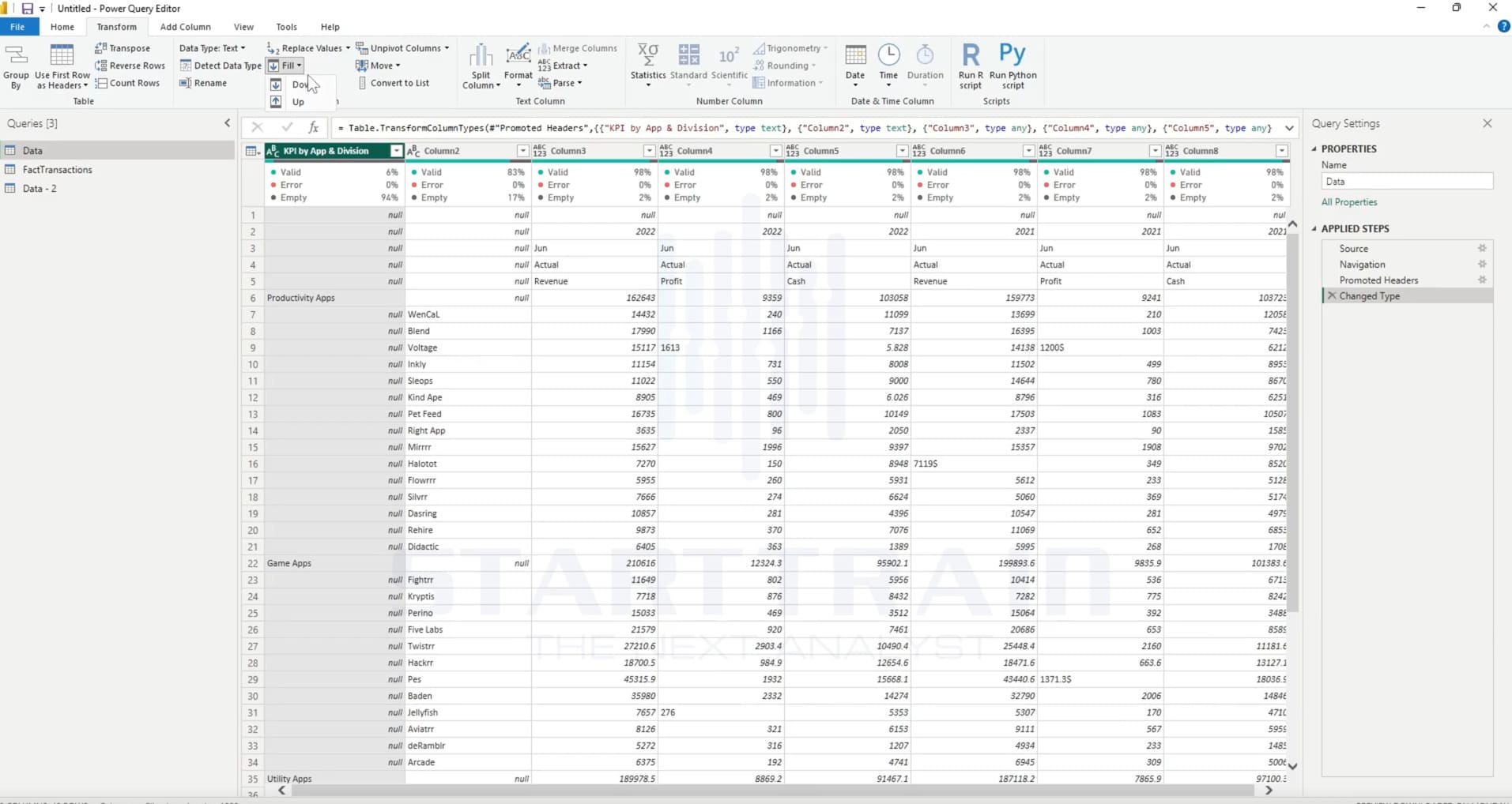 Cách sử dụng Fill trong Power BI