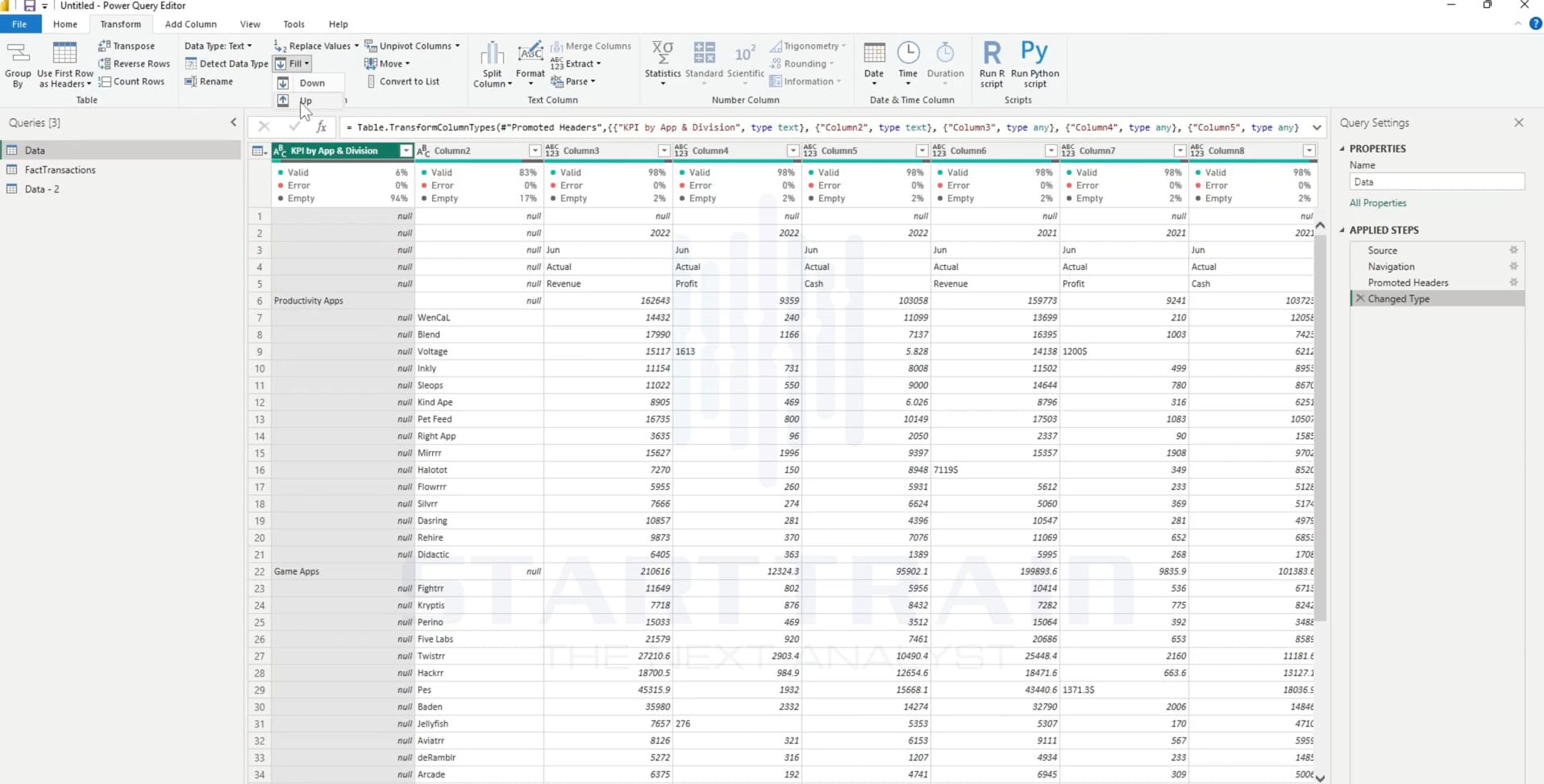 Cách sử dụng Fill trong Power BI