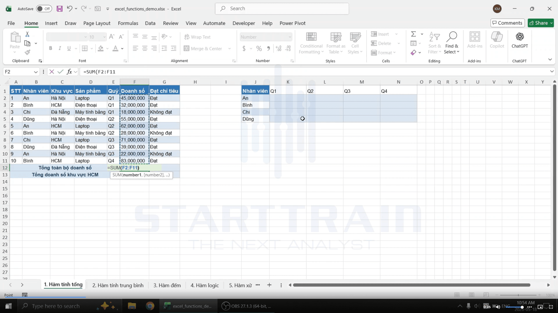 Hàm tính tổng trong Excel