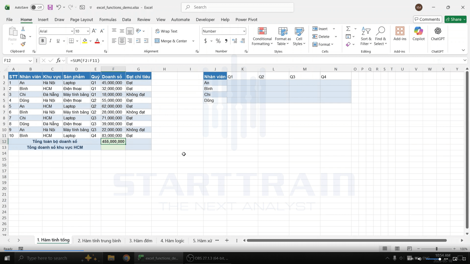 Hàm tính tổng trong Excel