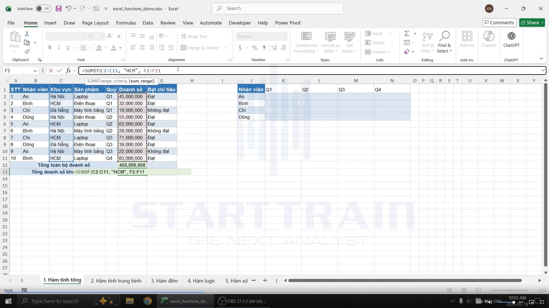 Hàm tính tổng trong Excel