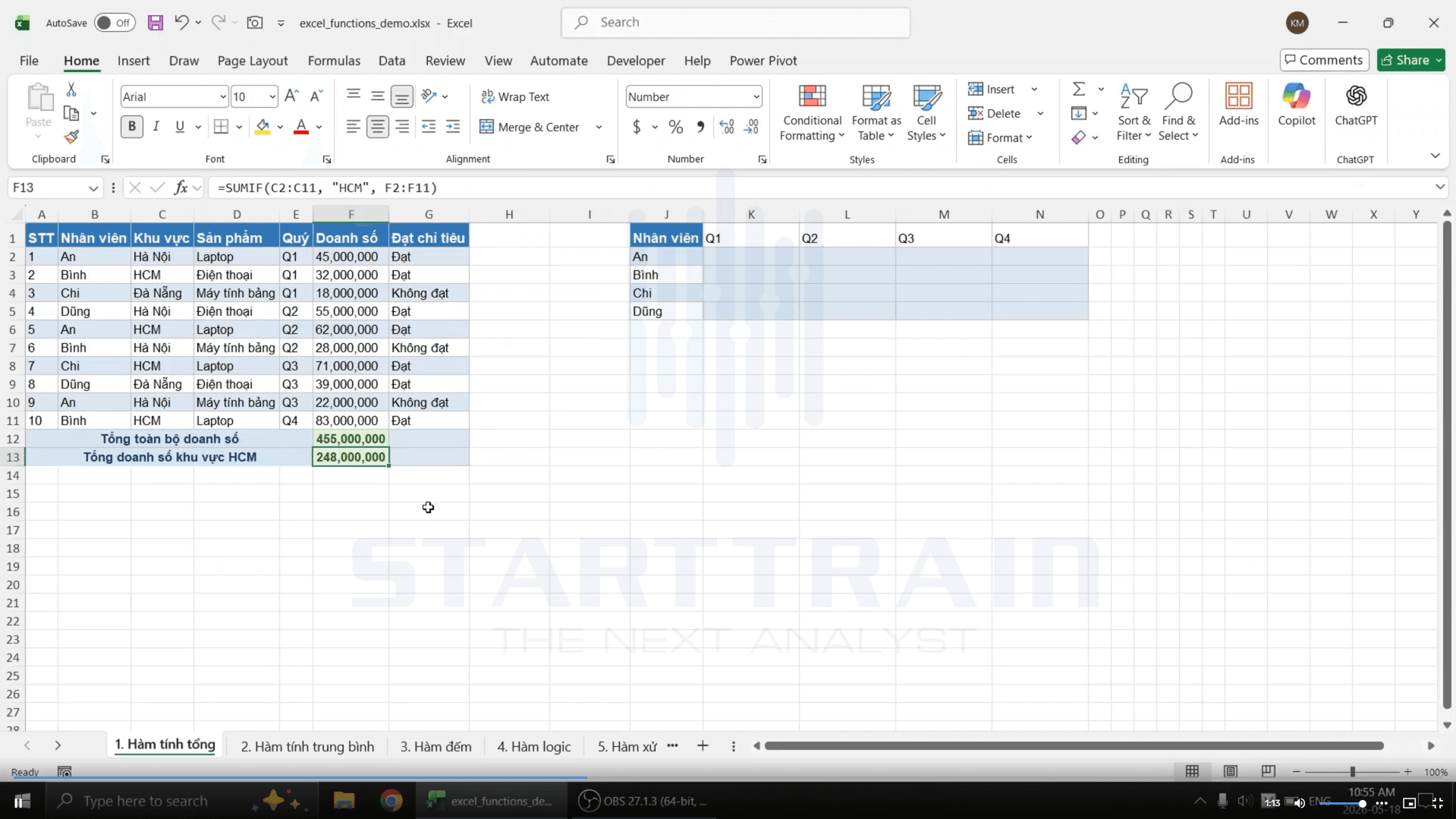 Hàm tính tổng trong Excel