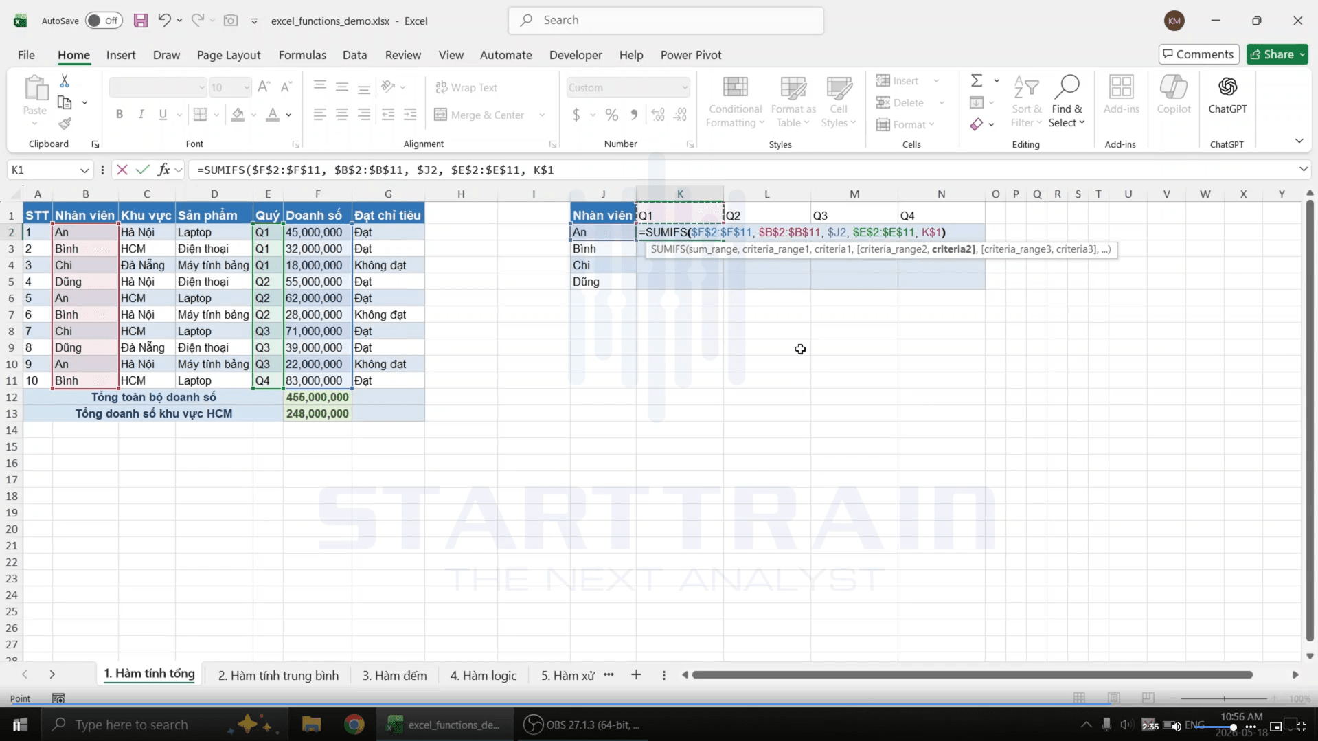 Hàm tính tổng trong Excel