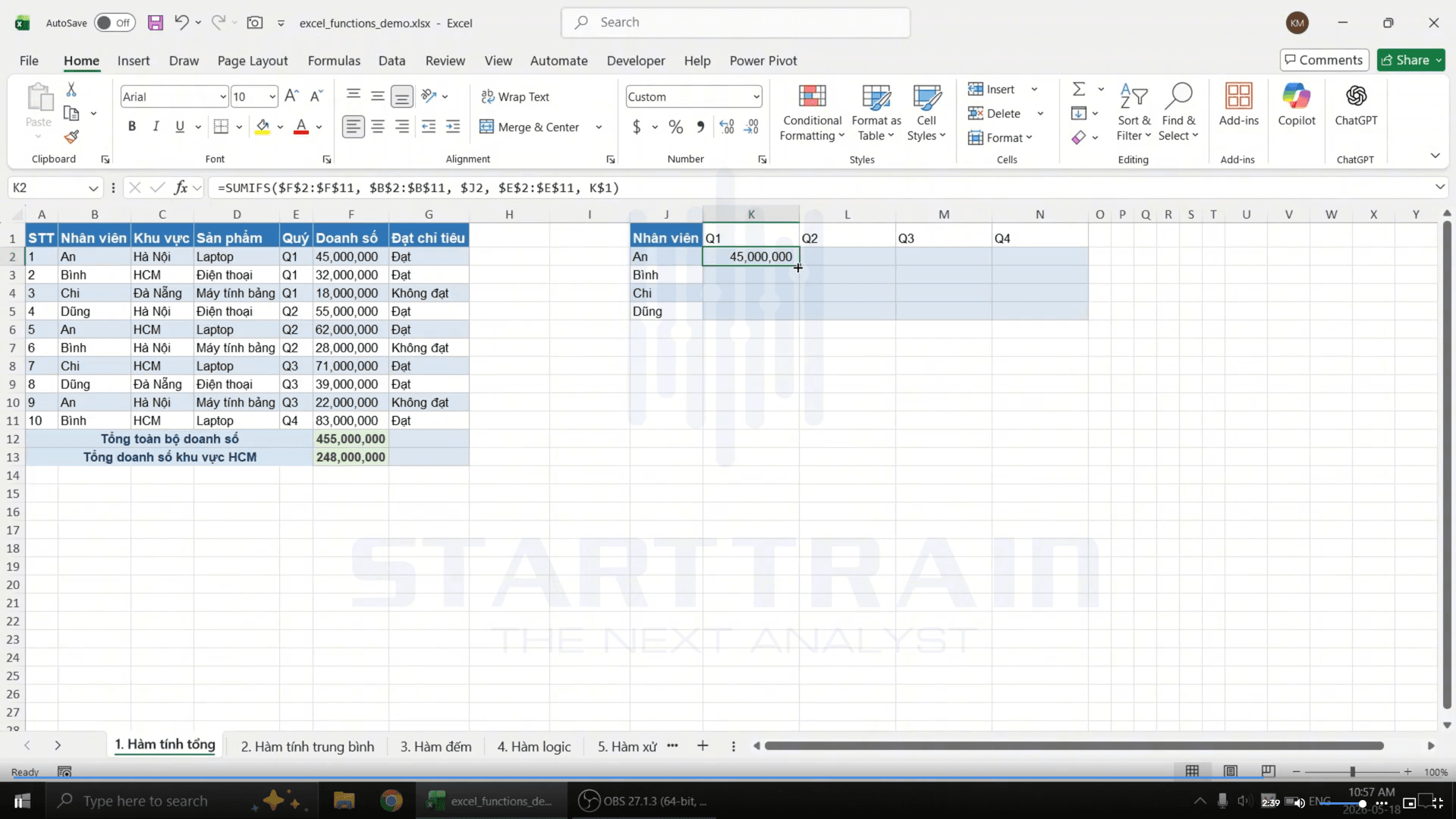 hàm tính tổng trong Excel