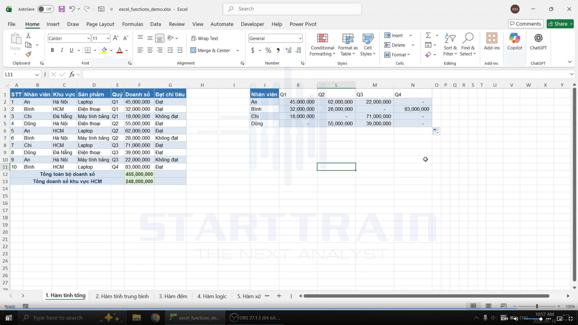 Hàm tính tổng trong Excel