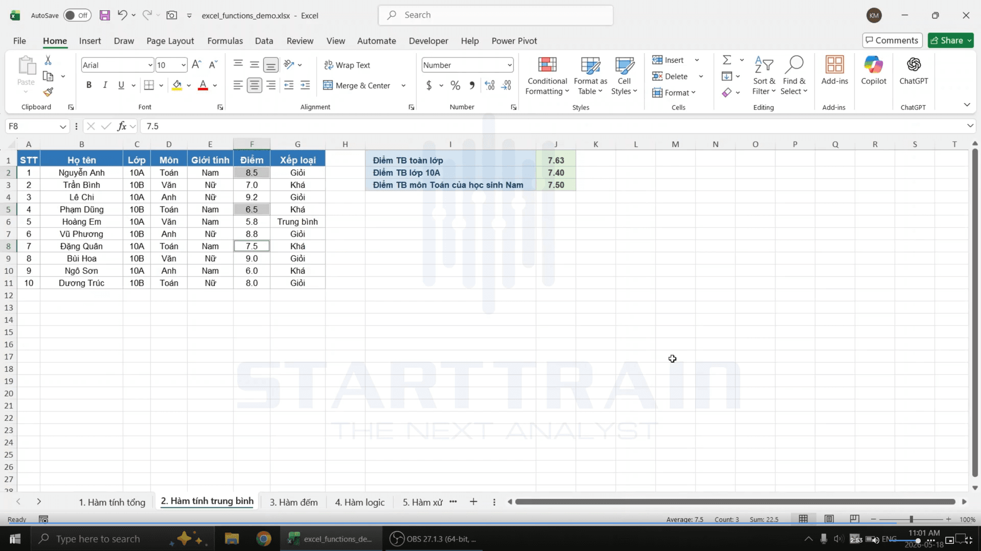 hàm tính trung bình trong Excel