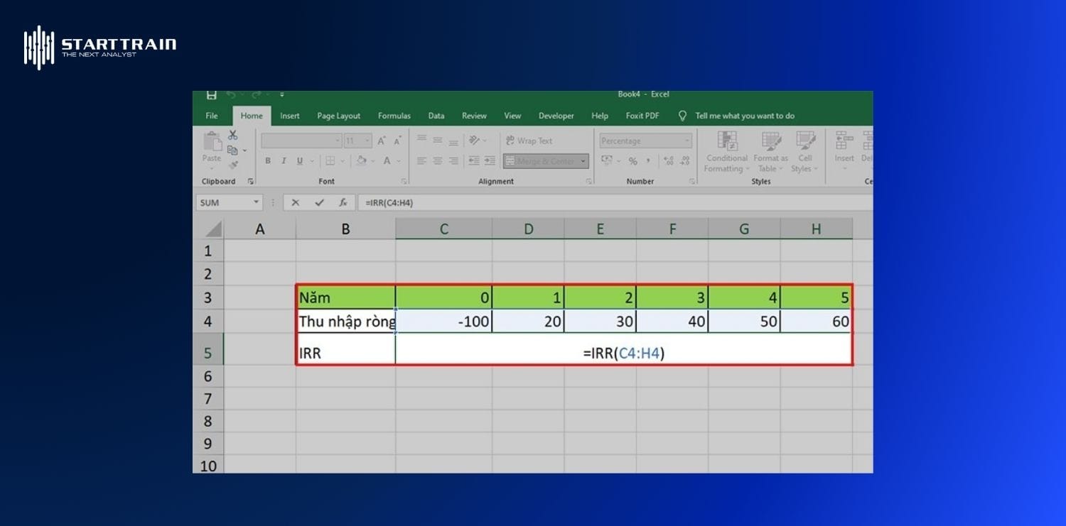 Cách tính IRR bằng Excel