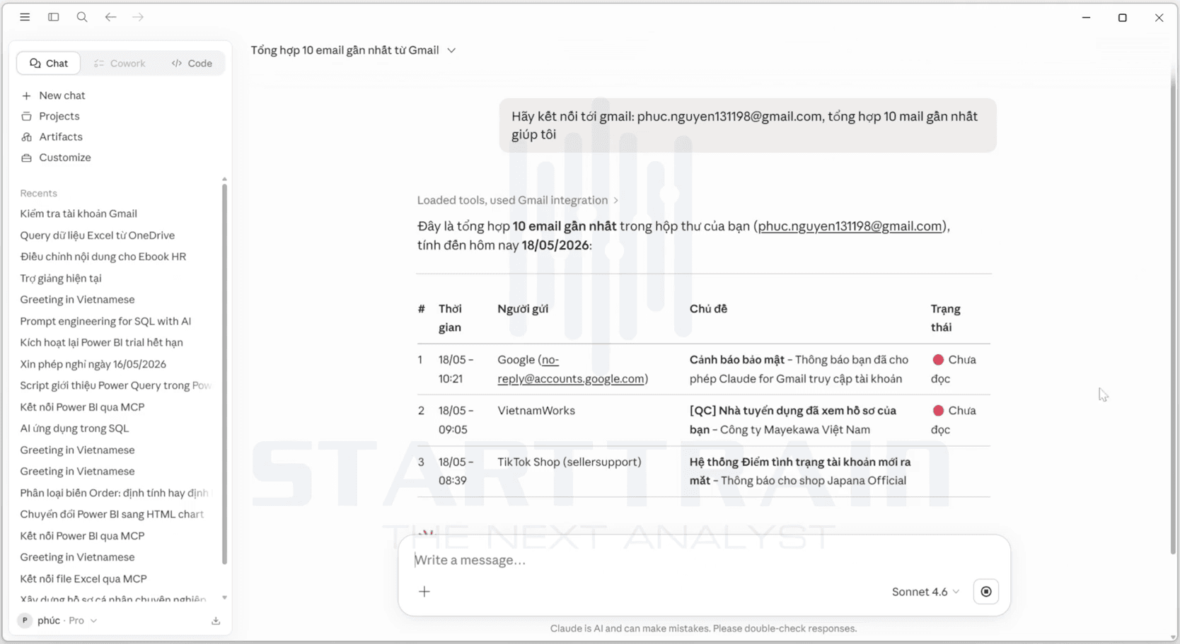 kết nối Claude AI với Gmail