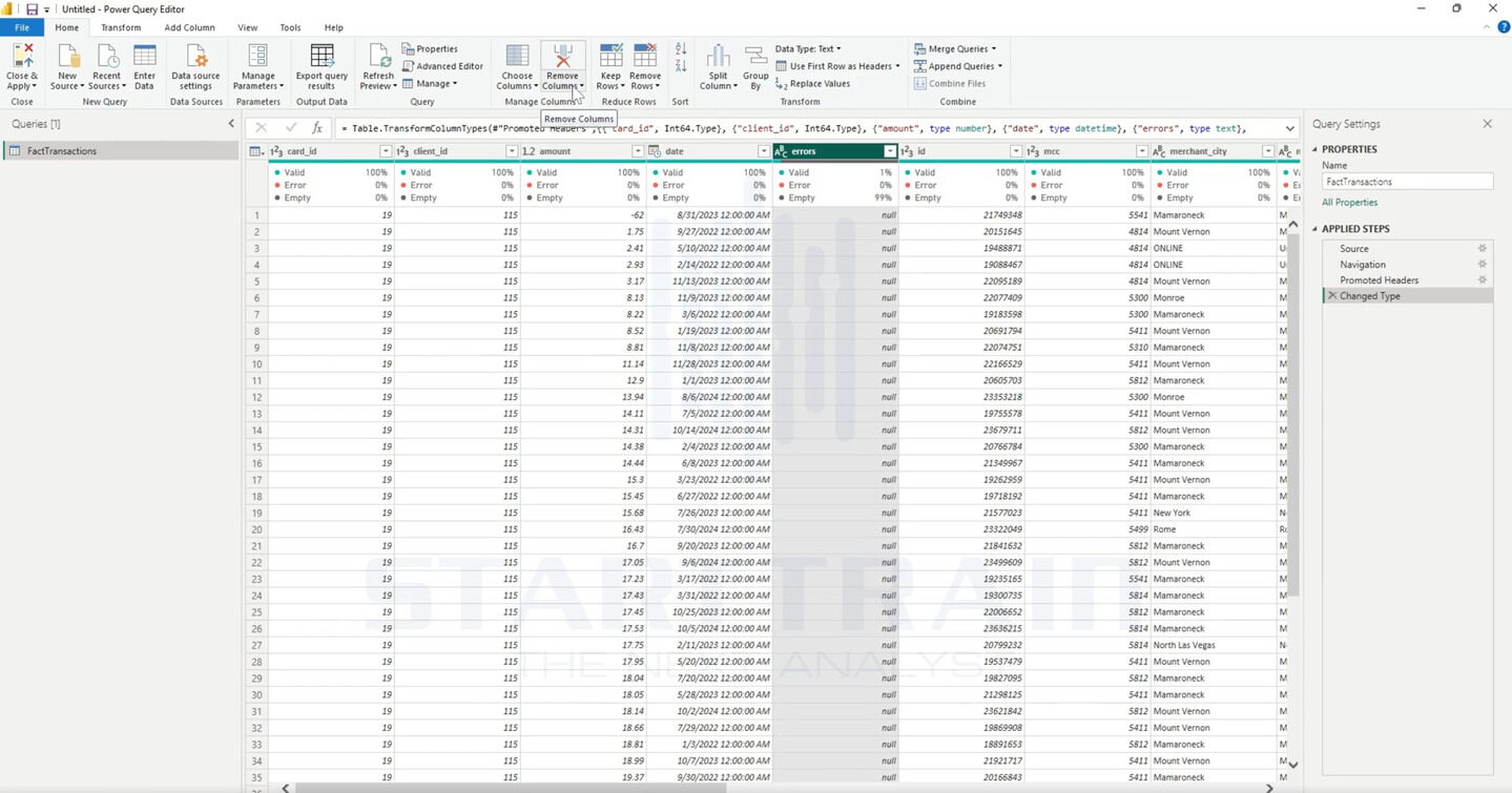 Remove column & other column