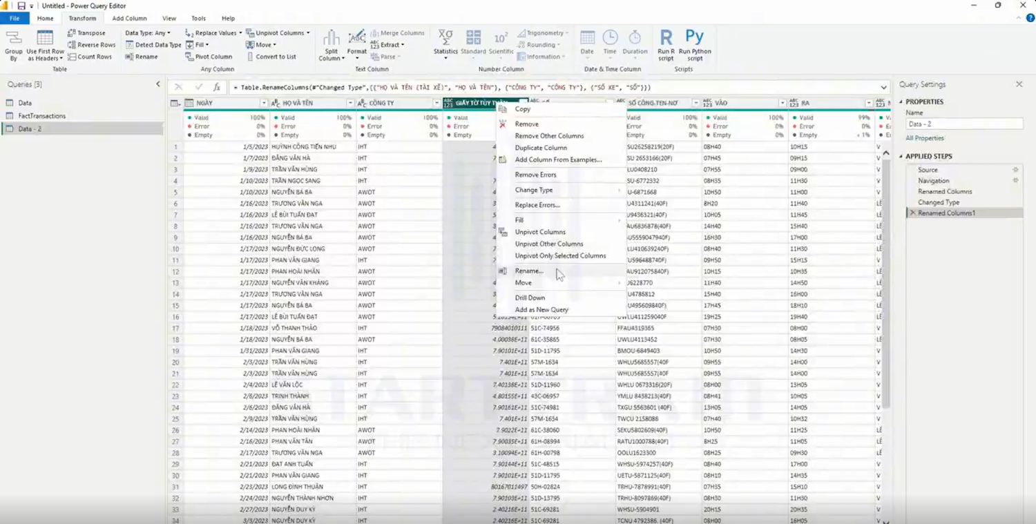 cách rename trong Power BI