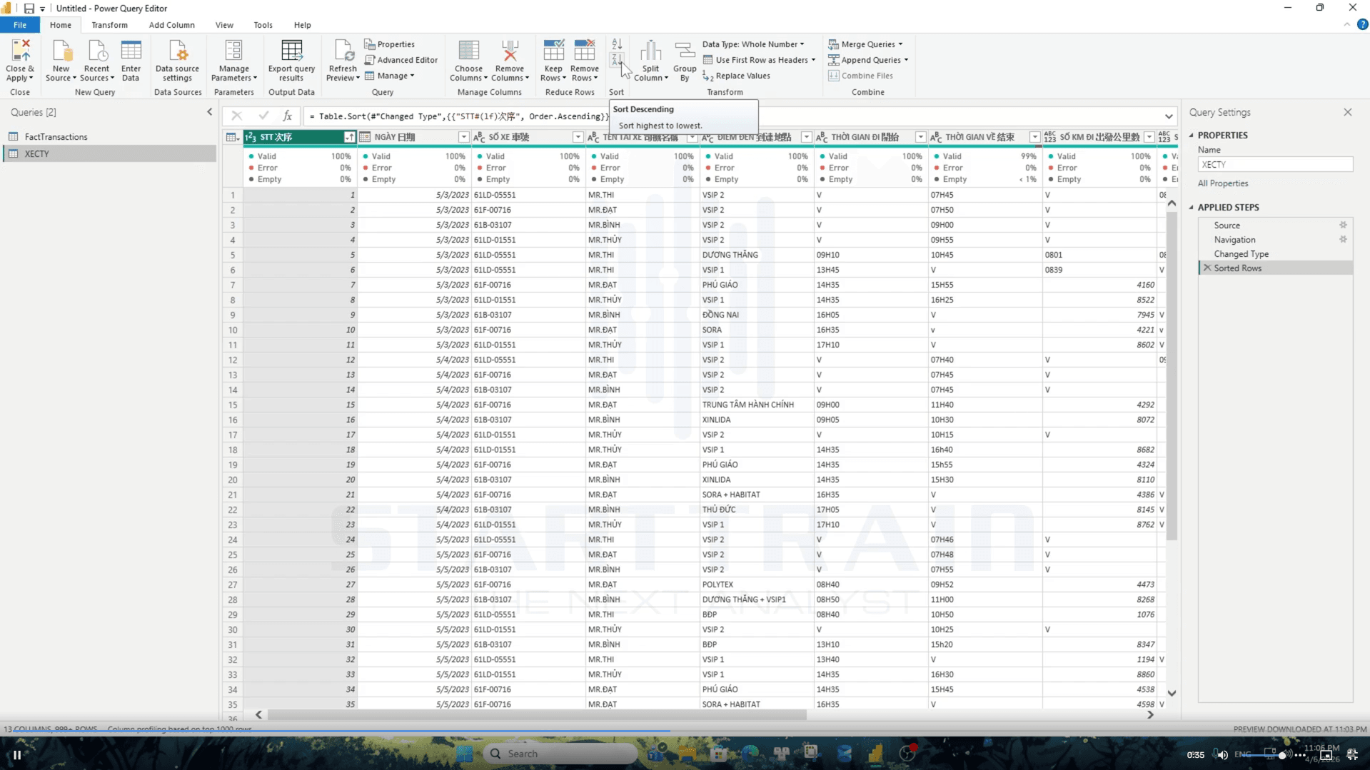 Sort trong Power BI