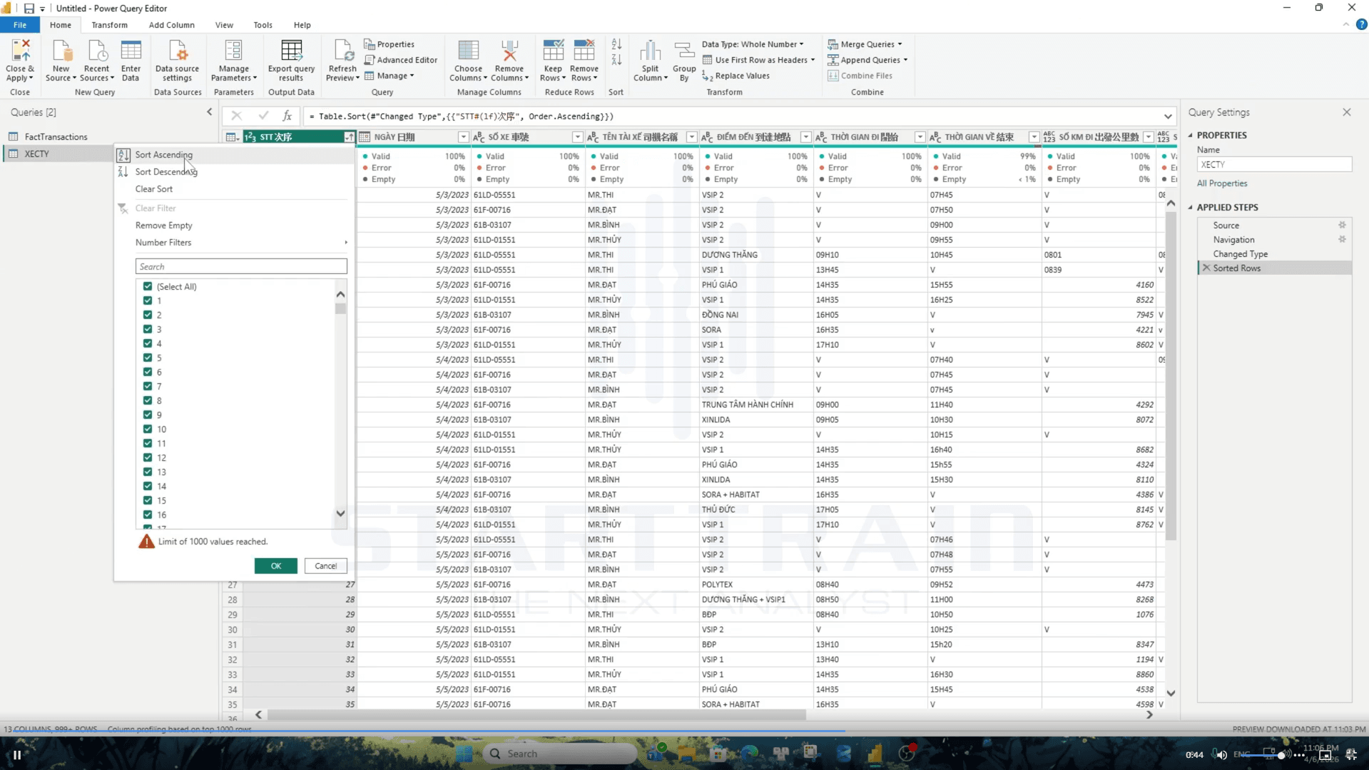 Sort trong Power BI