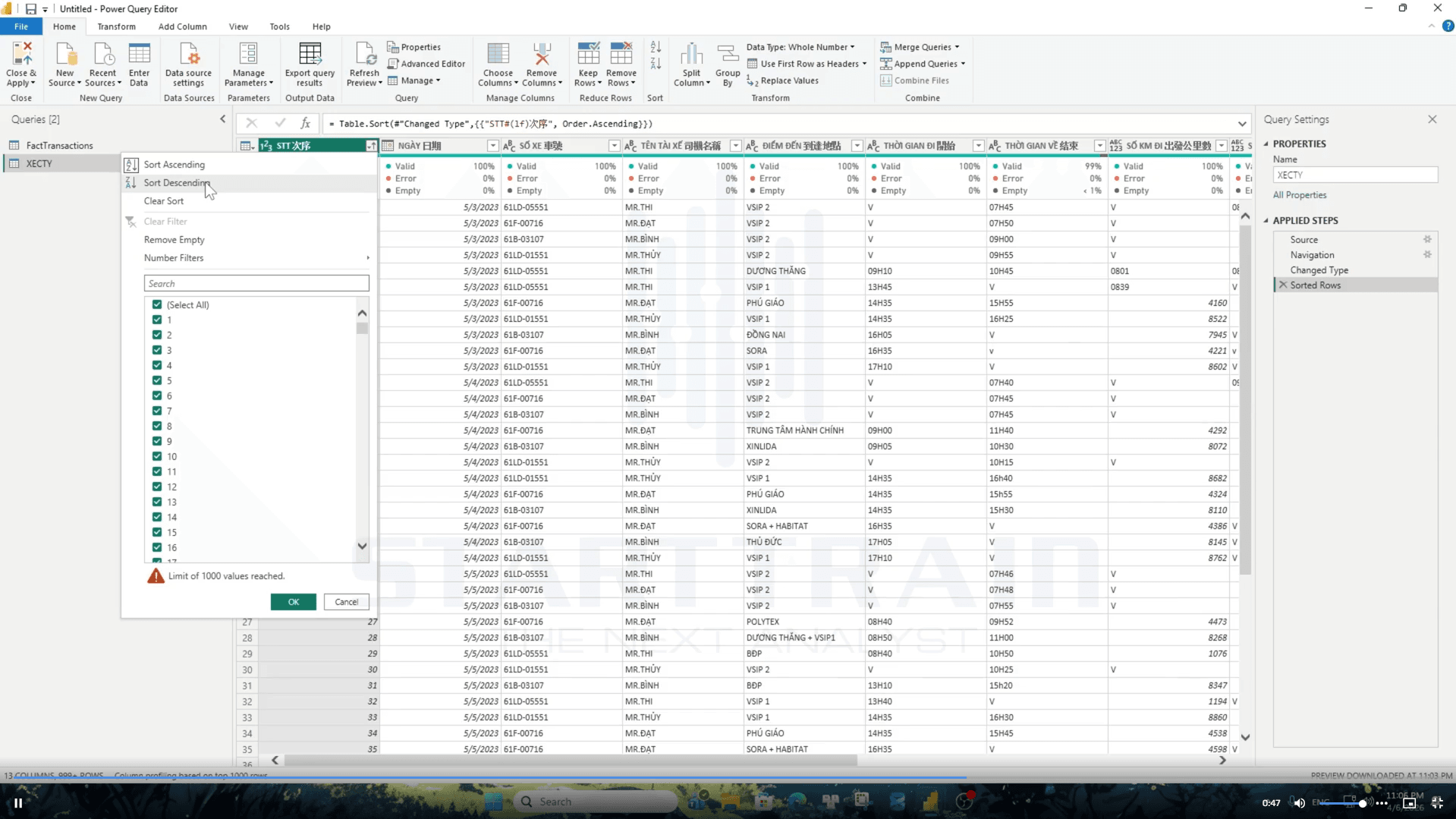 Sort trong Power BI