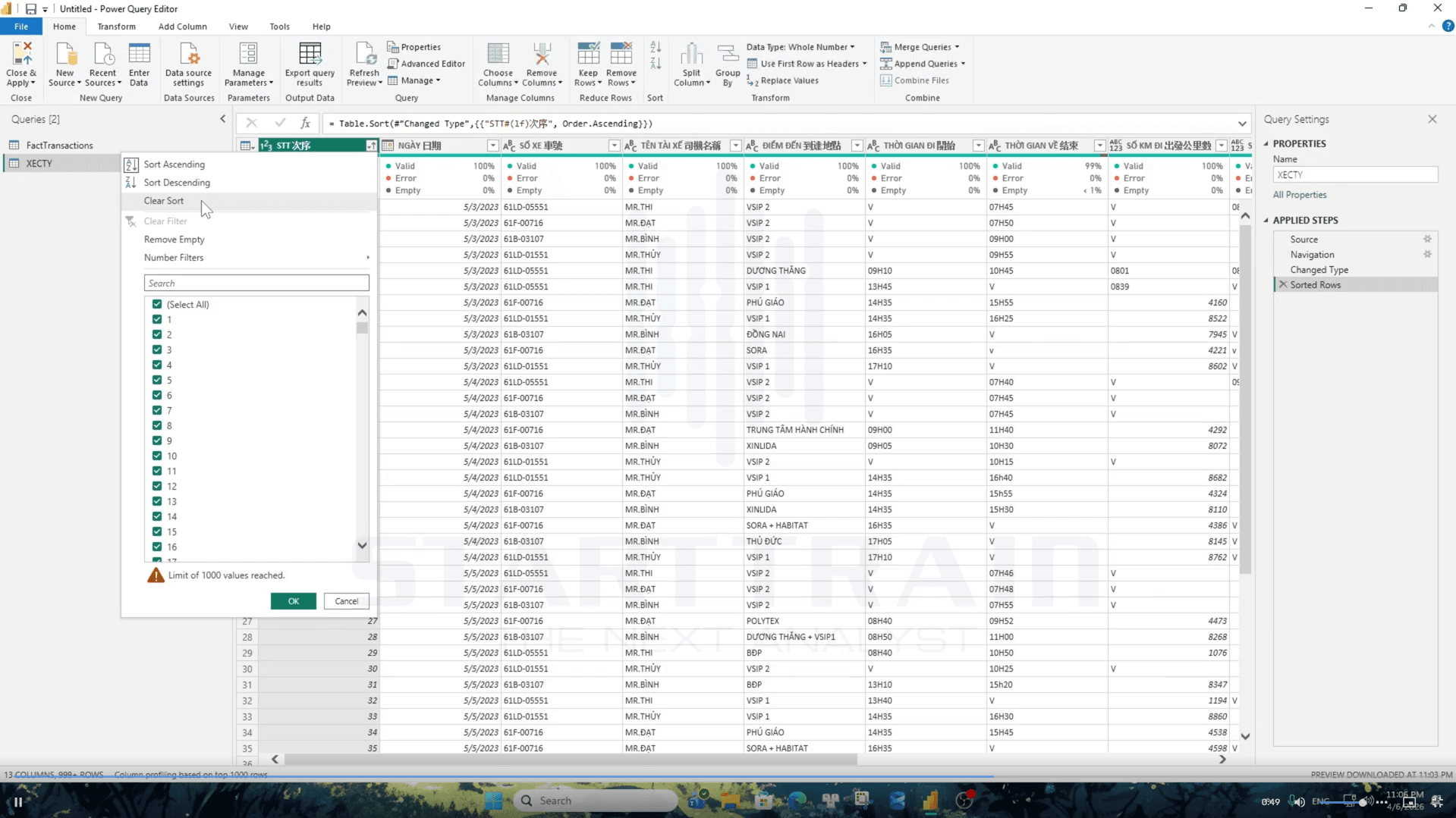 Sort trong Power BI