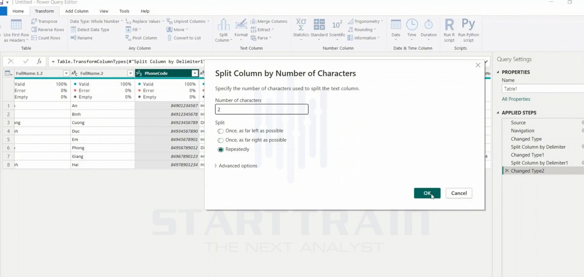 Split Column by Number of Characters