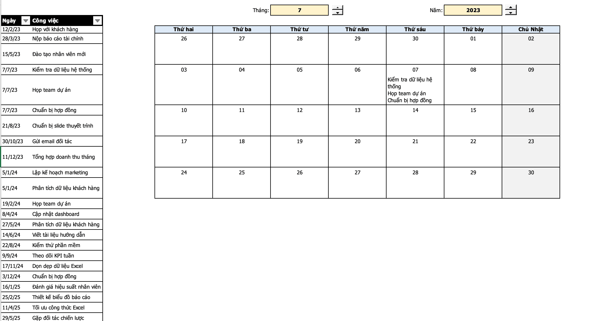 Template Excel Tạo lịch động quản lý Task hiệu quả