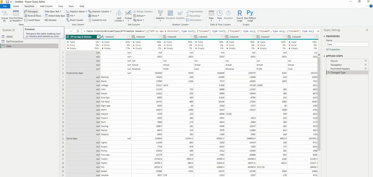 chức năng Reverse Rows trong Power Query
