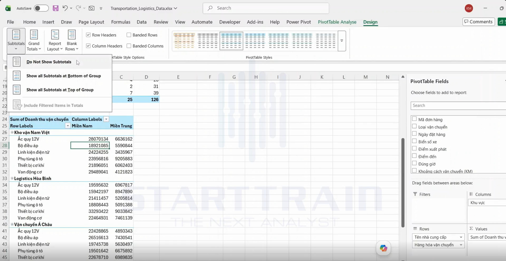 thao tác định dạng Pivot Table