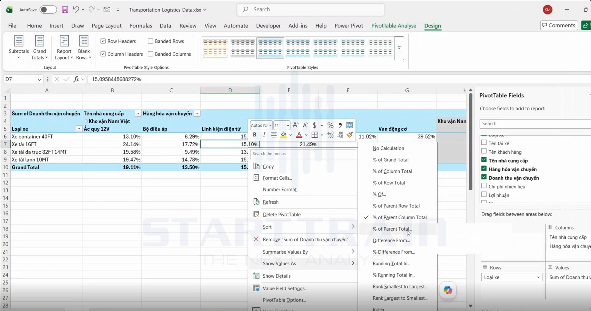 Show Values As