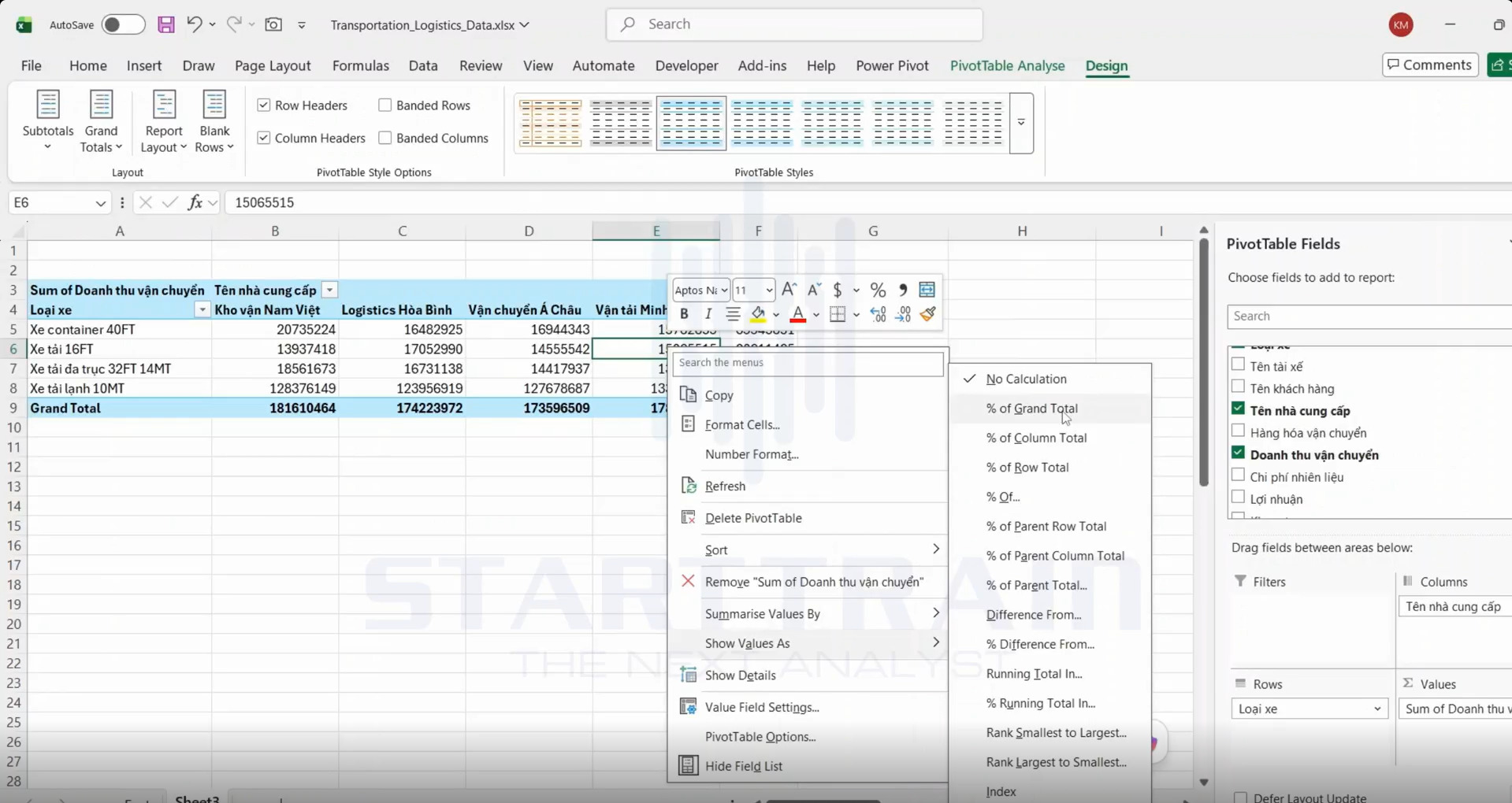 Show Values As