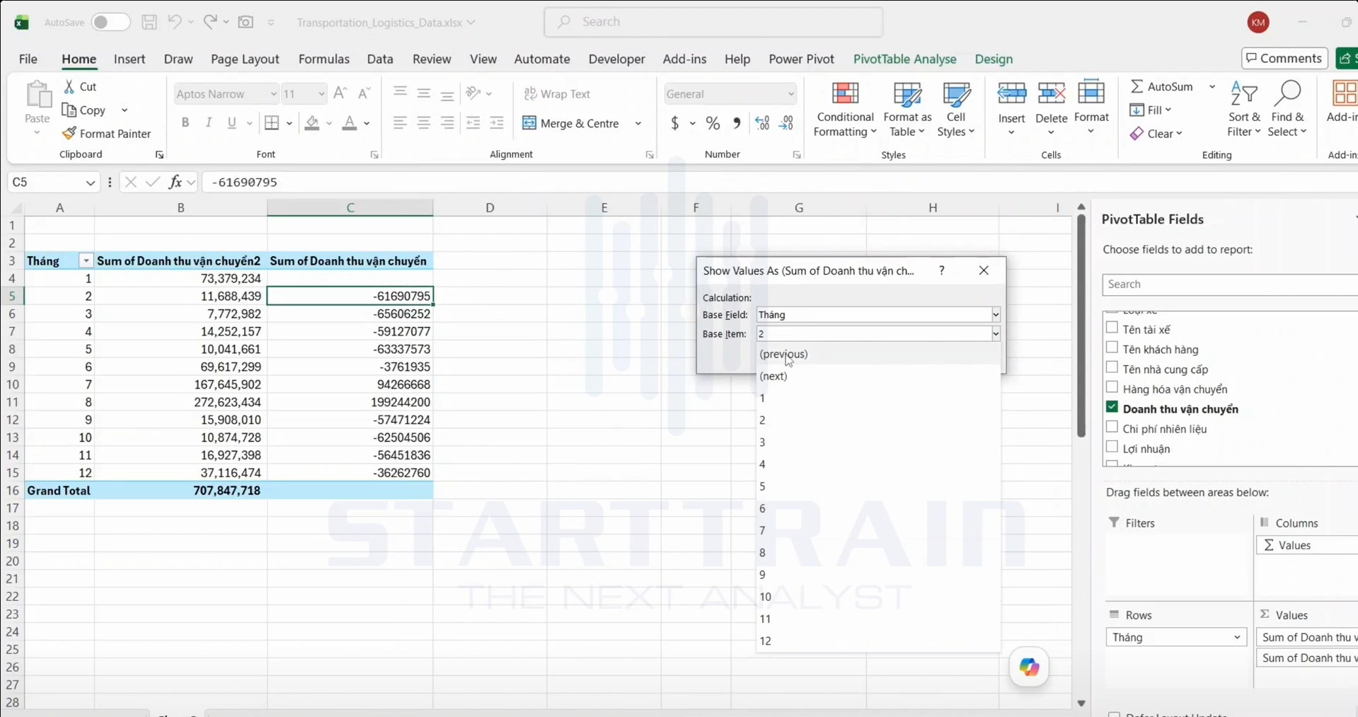 Show Values As