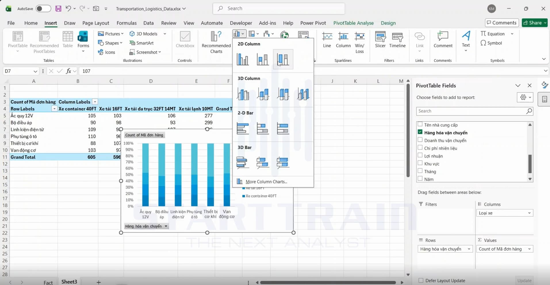 100% Stacked Column Chart Excel