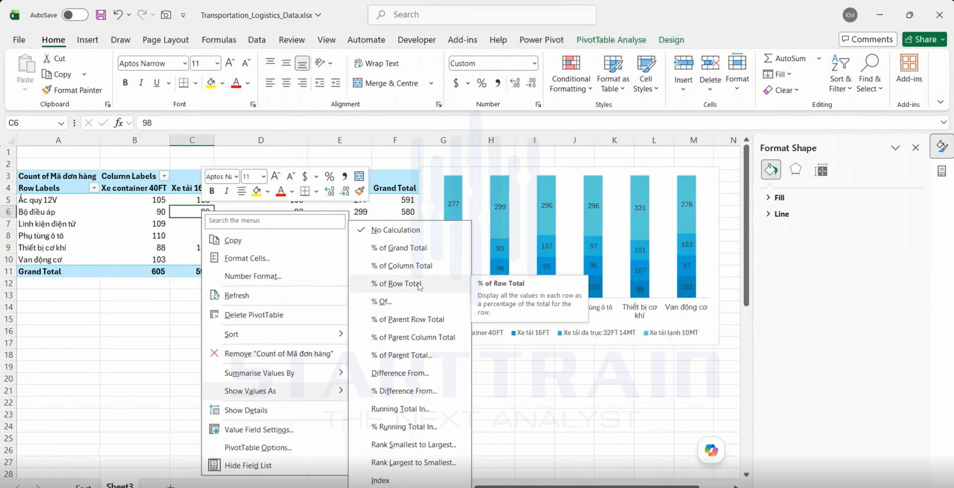100% Stacked Column Chart Excel