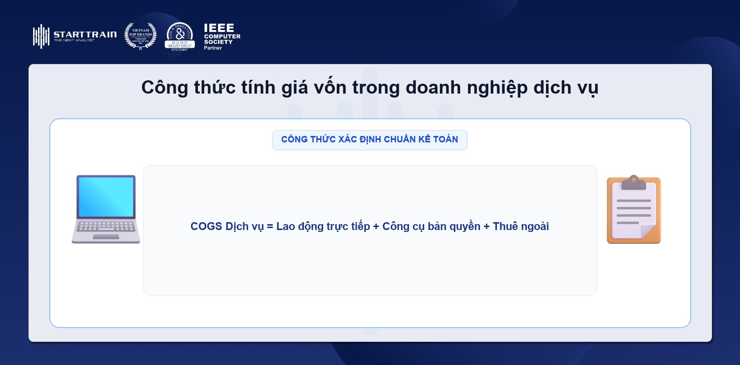 Công thức tính giá vốn doanh nghiệp dịch vụ chi phí nhân sự trực tiếp và chi phí cung ứng dự án