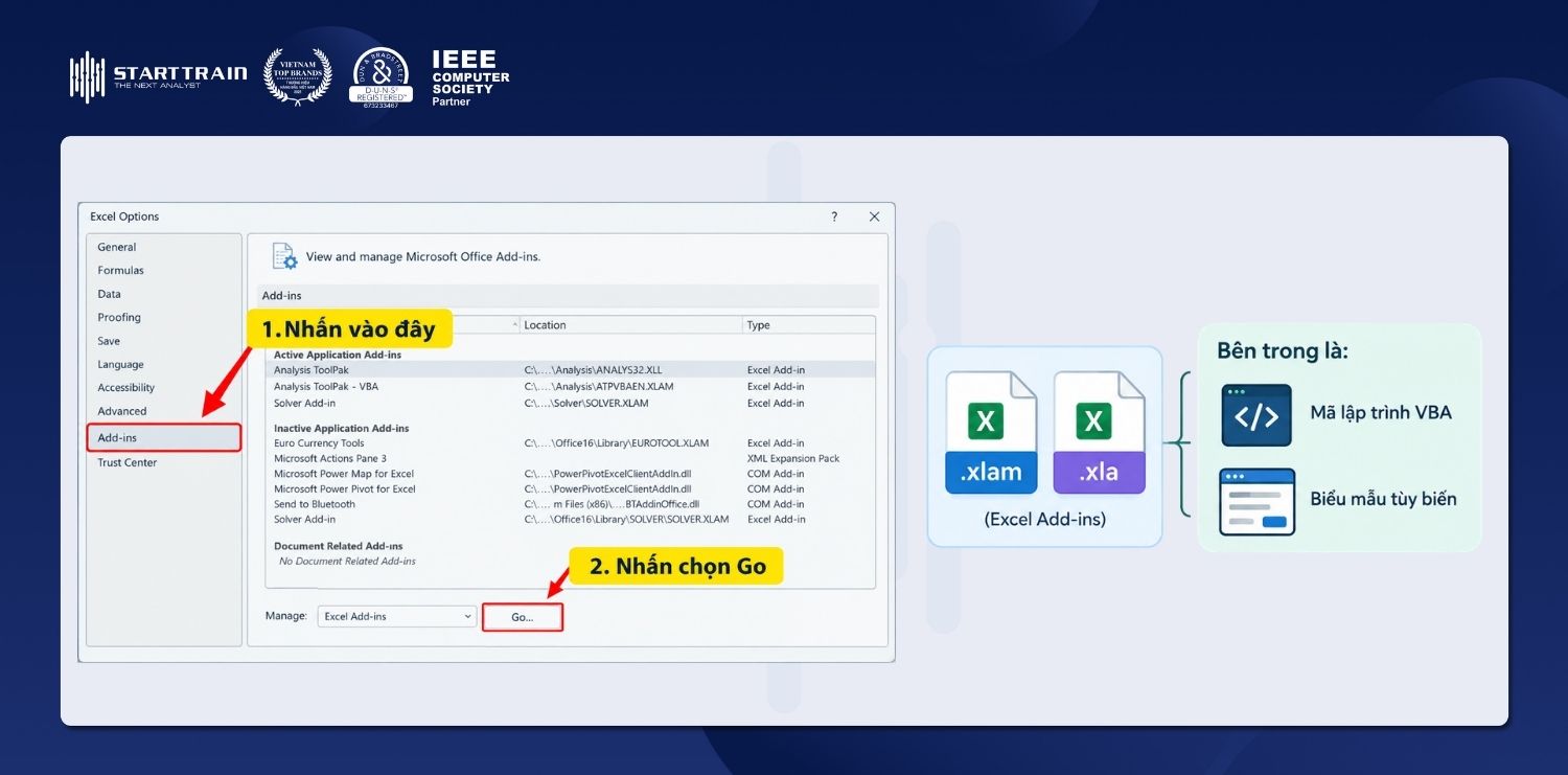 Nhóm Excel Add-ins dạng tập tin .xlam và .xla