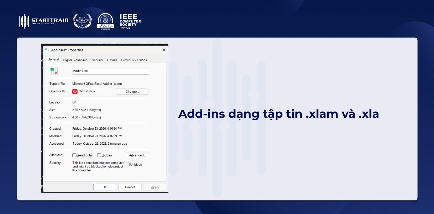 Add-ins dạng tập tin .xlam và .xla